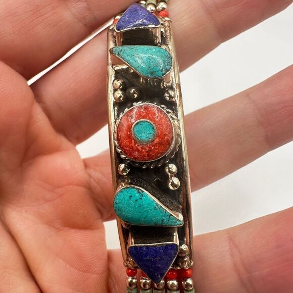 SALE! Amazing southwest style, silver plated and composite stone bracelet! - Picture 8 of 13